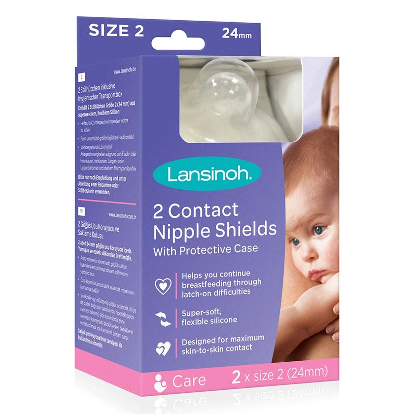 Lansinoh Contact Nipple Shields With Protective Case For Breastfeeding Moms, Size 2, 24mm, Pack of 2's