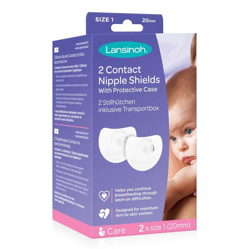 Lansinoh Contact Nipple Shields With Protective Case For Breastfeeding Moms, Size 1, 20mm, Pack of 2's