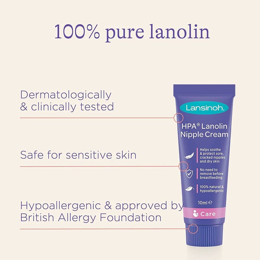 Lansinoh 100% HPA Lanolin Nipple Cream For Sore Nipples & Dry Cracked Skin 10ml