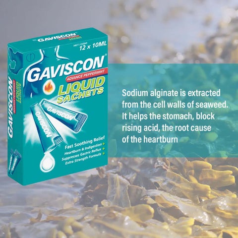 Gaviscon Advance Oral Sachets 10ml For Indigestion And Heartburn Peppermint Flavour, Pack of 12's