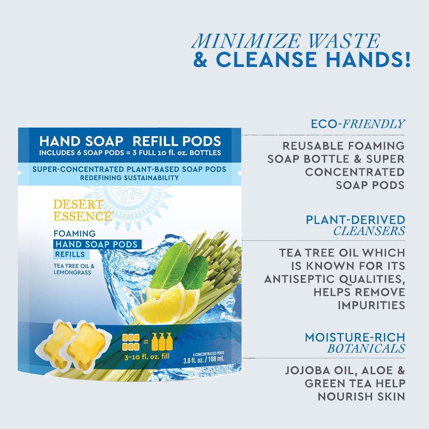 Desert Essence Foaming Hand Wash Refill Pods With Tea Tree Oil & Lemongrass 108ml