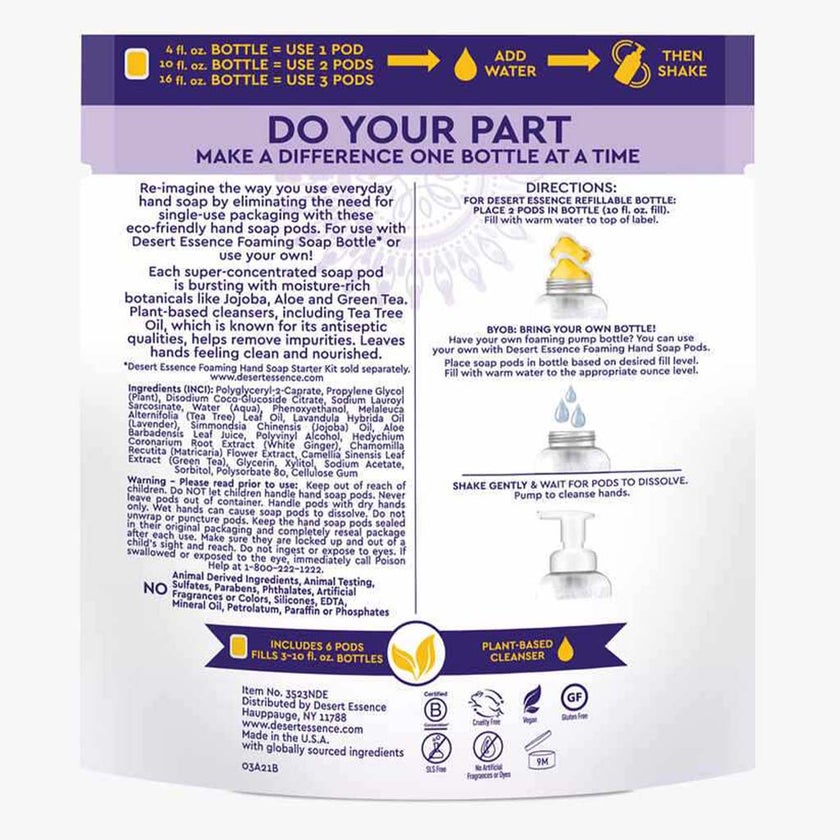 Desert Essence Foaming Hand Wash Refill Pods With Tea Tree Oil & Lavender 108ml