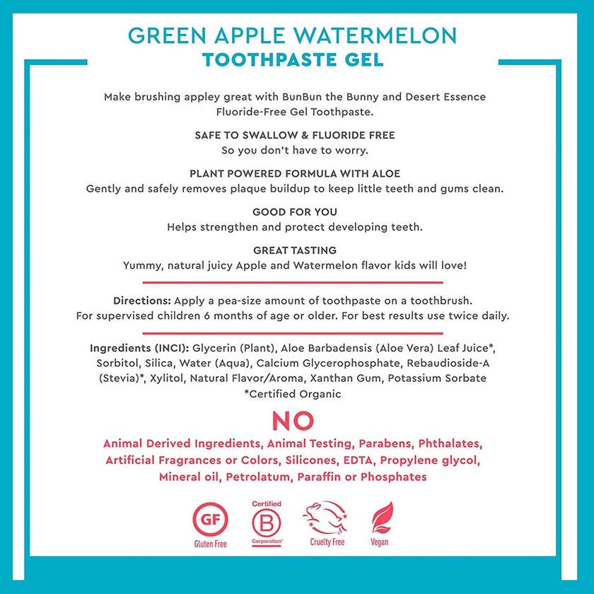 Desert Essence Green Apple & Watermelon Fluoride-Free Kids Gel Toothpaste 133g