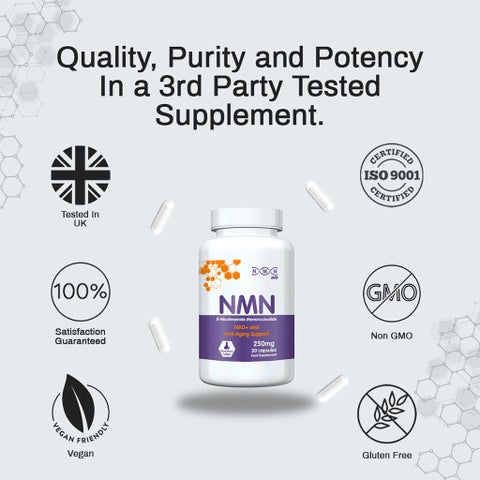 NMN Bio NAD+ 250mg Capsules, Anti-Aging Support - 30 Capsules