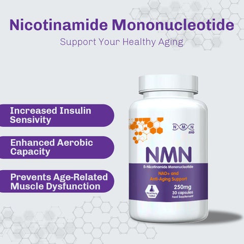 NMN Bio NAD+ 250mg Capsules, Anti-Aging Support - 30 Capsules