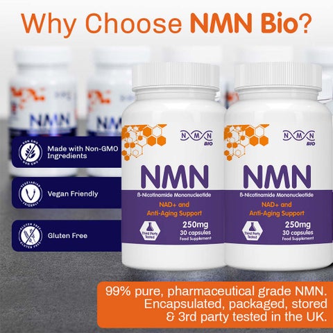NMN Bio NAD+ 250mg Capsules, Anti-Aging Support - 30 Capsules