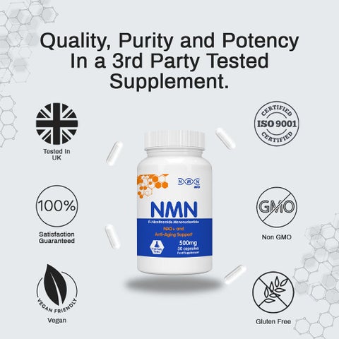 NMN Bio NAD+ 500mg Capsules, Anti-Aging Support - 30 Capsules