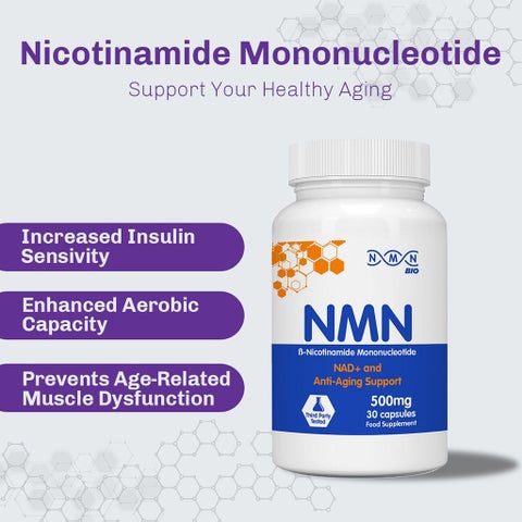 NMN Bio NAD+ 500mg Capsules, Anti-Aging Support - 30 Capsules