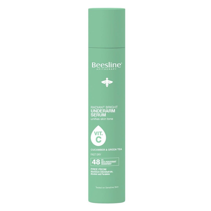 Beesline Radiant Bright Vitamin C Enriched Fast Dry Underarm Serum, Aluminum Free Antiperspirant Deodorant With Cucumber & Green Tea 150ml