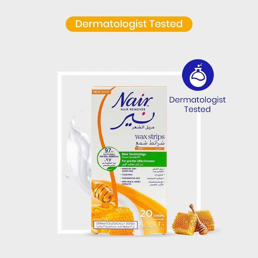 Nair Hair Remover Body Wax Strips With Milk & Honey Extract, Pack of 20's