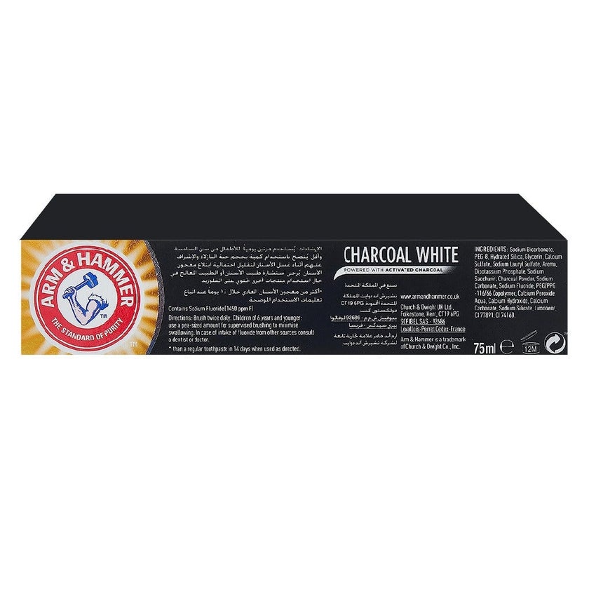 Arm & Hammer Charcoal White Toothpaste With Activated Charcoal For Stain Removal 75ml