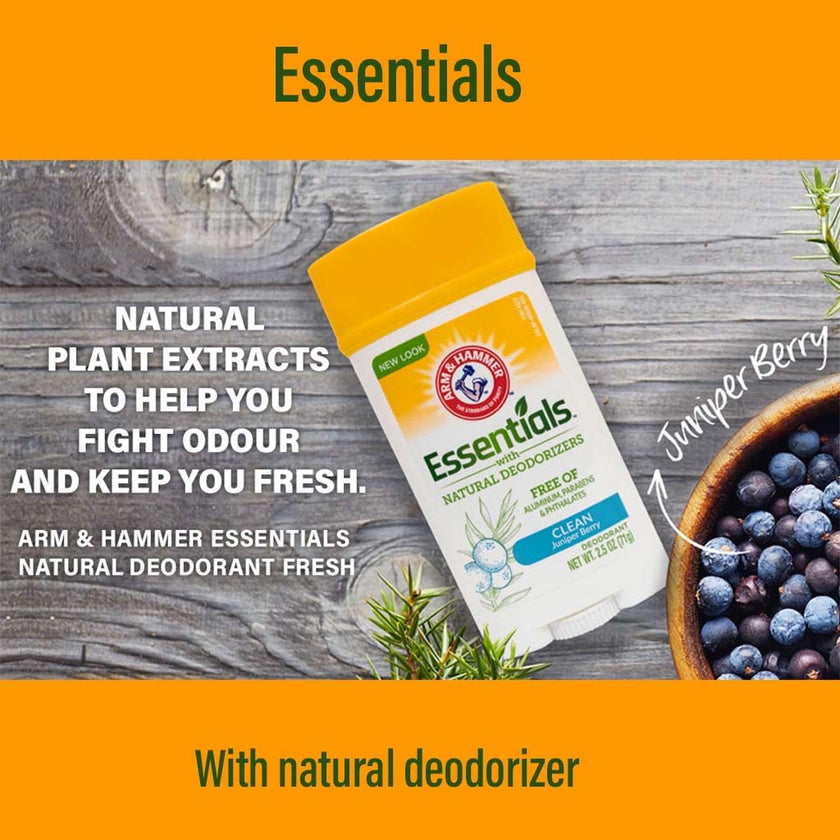 Arm & Hammer Essentials Solid Aluminium Free Deodorant With Natural Deodorizers, Clean 71g