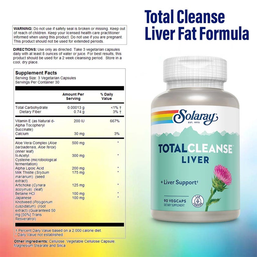 Solaray Total Cleanse Liver Fat Capsule For Liver Detoxification, Pack of 90's