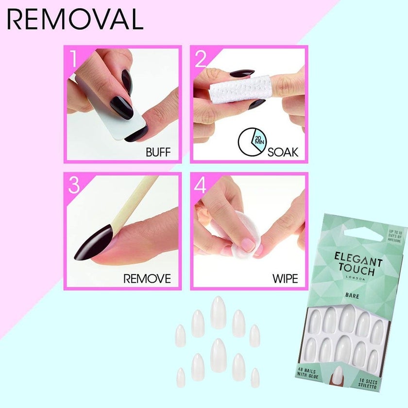 Elegant Touch Totally Bare Artificial Nails - Stiletto Shape, Pack of 48 Nails with Glue