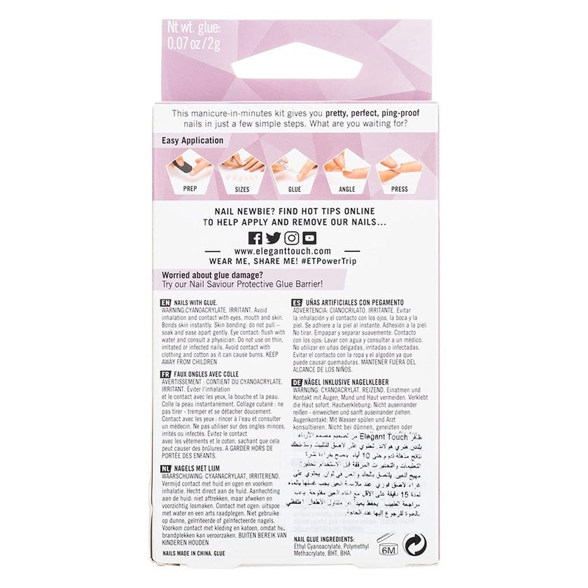 Elegant Touch Polish Power Trip Artificial Nails, Pack of 24 Nails with Glue