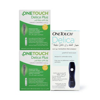 OneTouch Delica Plus Lancets 100*2 Boxes + Onetouch Delica Lancing Pen Device PROMOPACK