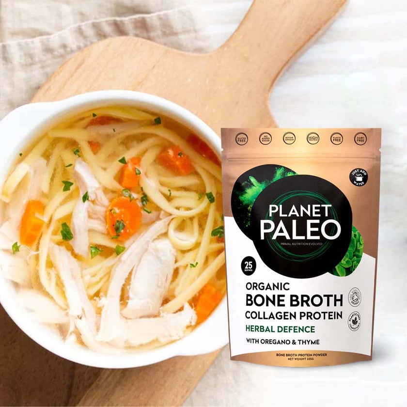 Planet Paleo Organic Bone Broth Collagen Protein Herbal Defence With Oregano And Thyme 225g, 25 servings