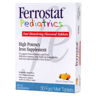 Ferrostat Pediatrics Fast Melt Iron Supplement Tablets, Orange Flavor, Pack of 30's