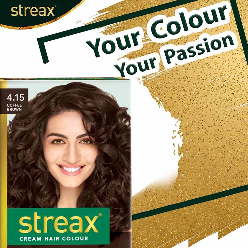 Streax Cream Hair Colour With Shine On Conditioner For All Hair Types - Coffee Brown 4.15
