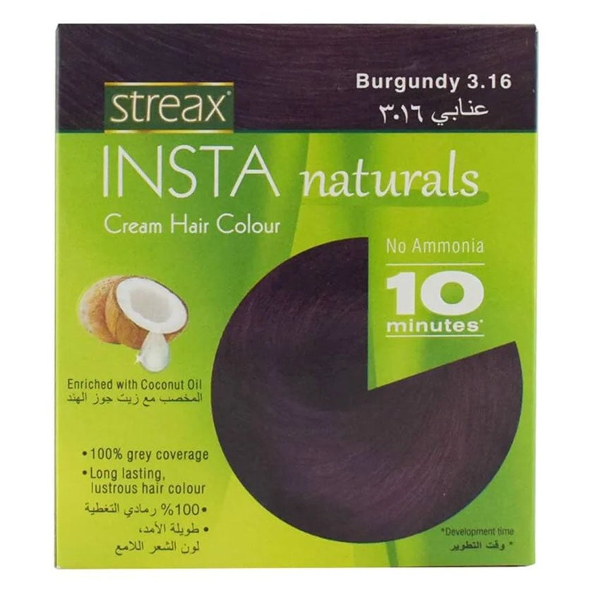 Streax No-Ammonia Insta Naturals Cream Hair Color - Burgundy 3.16