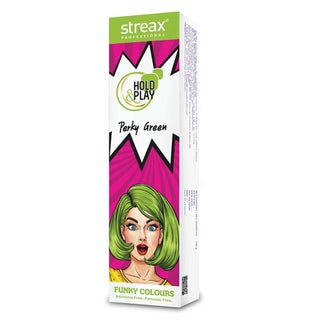 Streax Professional Hold & Play Ammonia & Peroxide - Free Funky Colors Semi-Permanent Hair Color Cream - Perky Green 100g