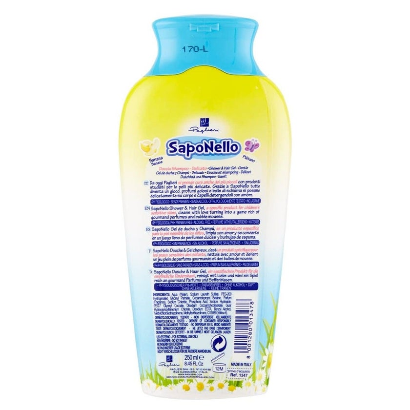 Saponello Delicate Shower & Hair Gel Shampoo For Children, Banana 250ml