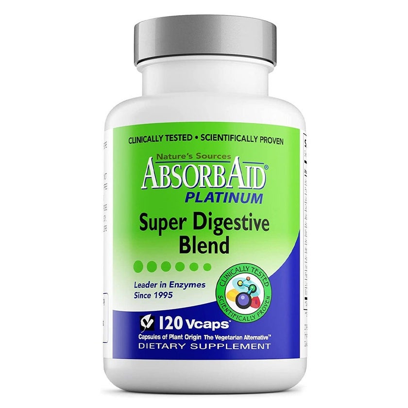 Nature's Sources AbsorbAid Platinum Super Digestive Enzyme & Probiotic Blend Vegetarian Capsules For Digestive Support, Pack of 120's