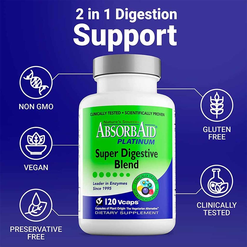 Nature's Sources AbsorbAid Platinum Super Digestive Enzyme & Probiotic Blend Vegetarian Capsules For Digestive Support, Pack of 120's