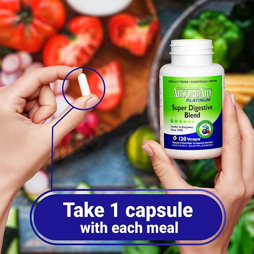 Nature's Sources AbsorbAid Platinum Super Digestive Enzyme & Probiotic Blend Vegetarian Capsules For Digestive Support, Pack of 120's