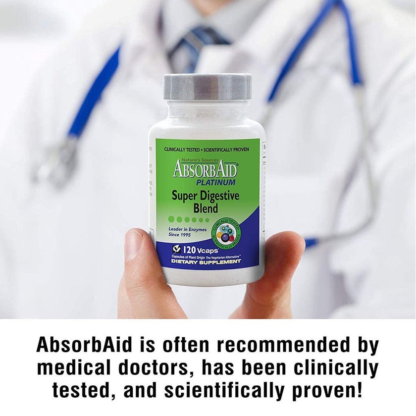 Nature's Sources AbsorbAid Platinum Super Digestive Enzyme & Probiotic Blend Vegetarian Capsules For Digestive Support, Pack of 120's