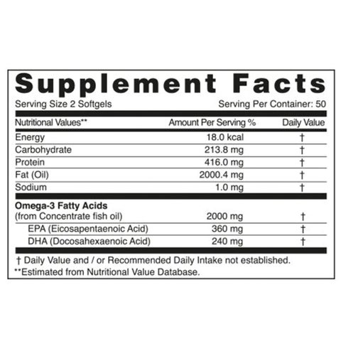 Natural Fervor Omega 3 Omega 3 2000mg Per Serving Fish Oil Supplement Softgels, Pack of 100's