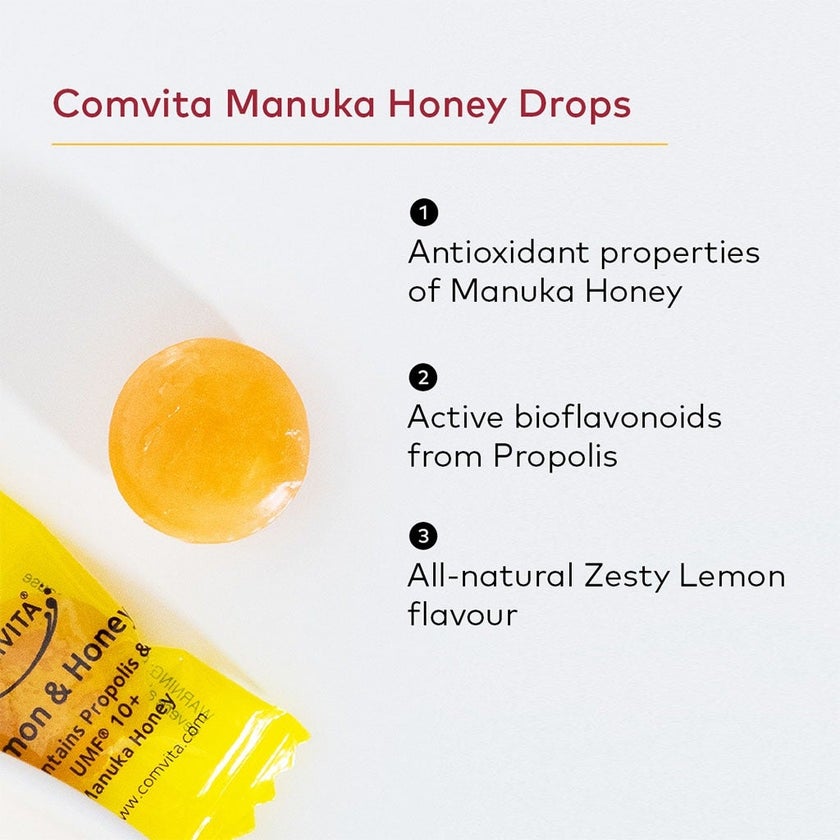Comvita Soothing Manuka Honey Lozenges, Zesty Lemon Flavor, Pack of 12's