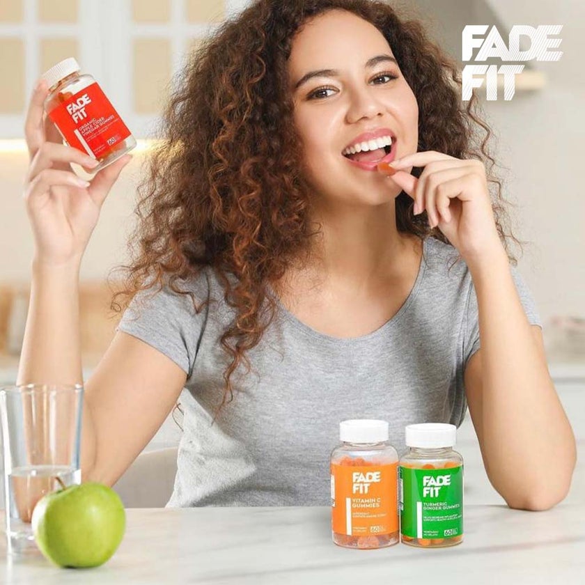 Fade Fit Gelatin-Free Turmeric - Ginger Adult Gummies For Healthy Muscles & Joints, Pack of 60's