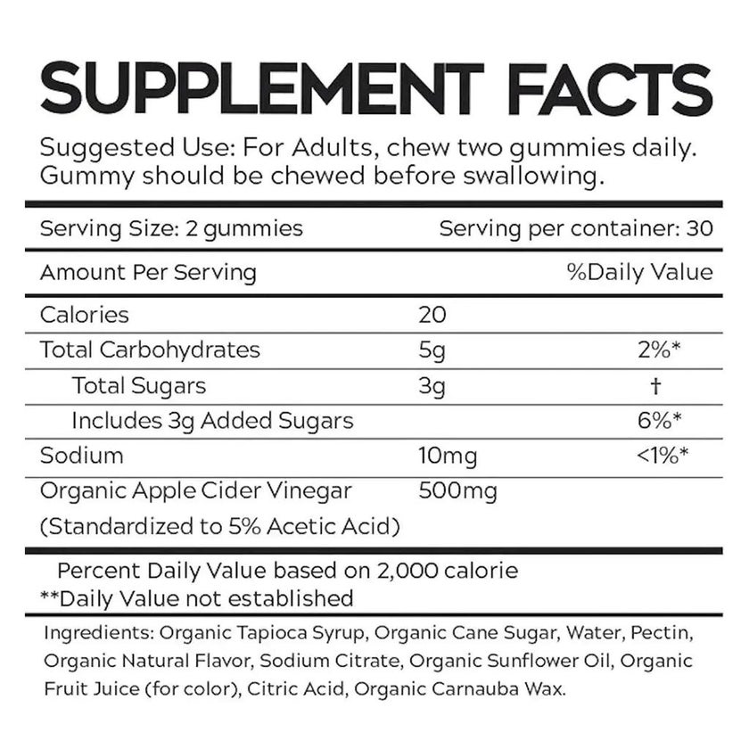 Fade Fit Gelatin-Free Organic Apple Cider Vinegar Adult Gummies, Pack of 60's