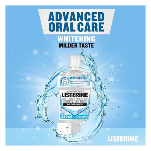 Listerine Advanced White Mouthwash With Zero Alcohol, Milder Taste, Spearmint Flavor, 250ml