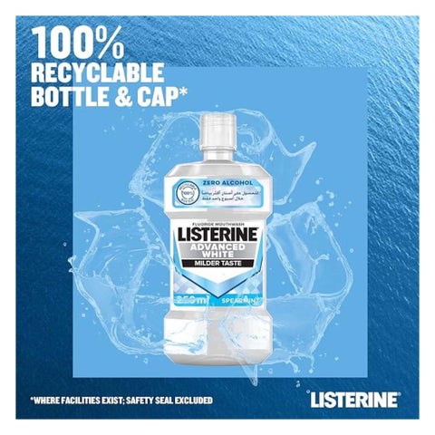 Listerine Advanced White Mouthwash With Zero Alcohol, Milder Taste, Spearmint Flavor, 250ml