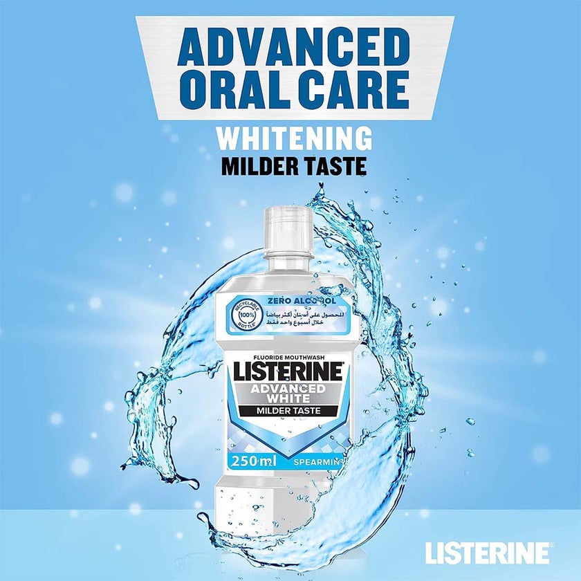 Listerine Advanced White Mouthwash With Zero Alcohol, Milder Taste, Spearmint Flavor, 250ml