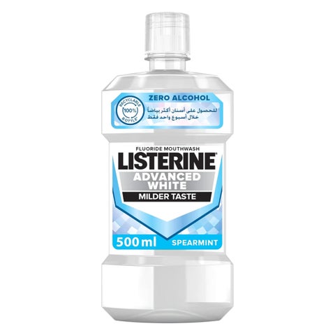 Listerine Advanced White Mouthwash With Zero Alcohol, Milder Taste, Spearmint Flavor, 500ml