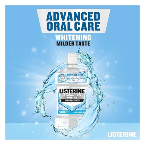 Listerine Advanced White Mouthwash With Zero Alcohol, Milder Taste, Spearmint Flavor, 500ml