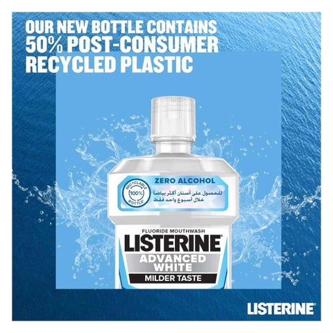 Listerine Advanced White Mouthwash With Zero Alcohol, Milder Taste, Spearmint Flavor, 500ml