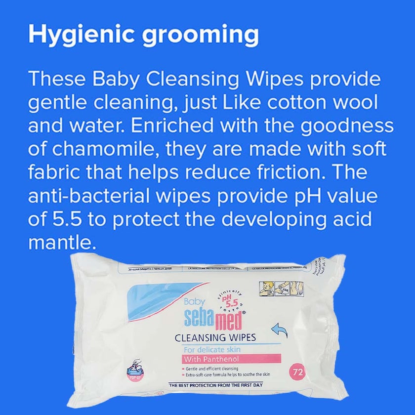Sebamed Baby Cleansing Wet Wipes With Panthenol For Delicate Skin, Promo Pack of 2 x 72's