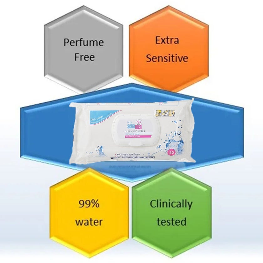 Sebamed Baby Cleansing Wipes With 99% Water For Delicate Skin, Promo Pack of 4 x 60's