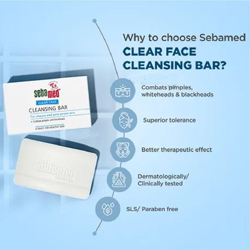 Sebamed Clear Face Cleansing Bar For Impure Acne-Prone Skin & Blackheads 150g