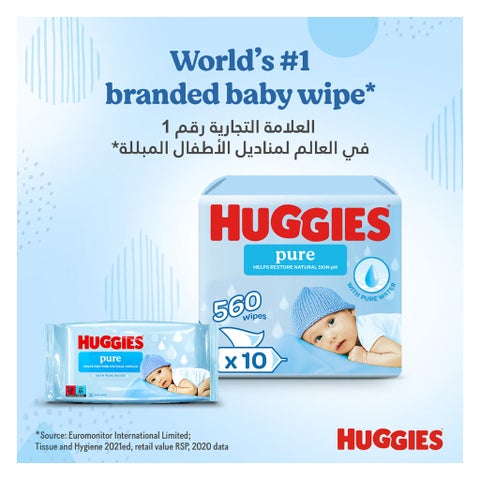 Huggies Pure Cleansing Baby Wet Wipes, Pack of 56's