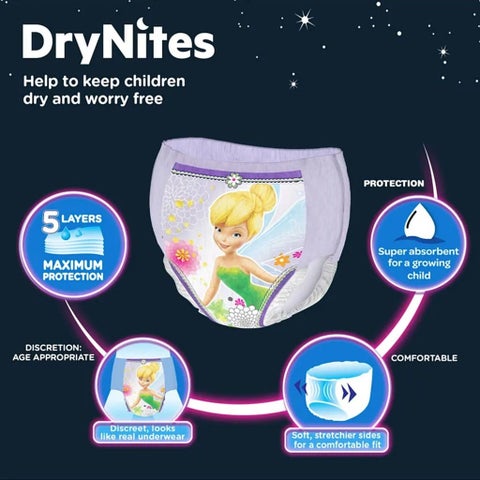 Huggies DryNites Pyjama Pants, 3-5 Years, 16-23Kg, Bed Wetting Diapers For Girls, Jumbo Pack of 16's