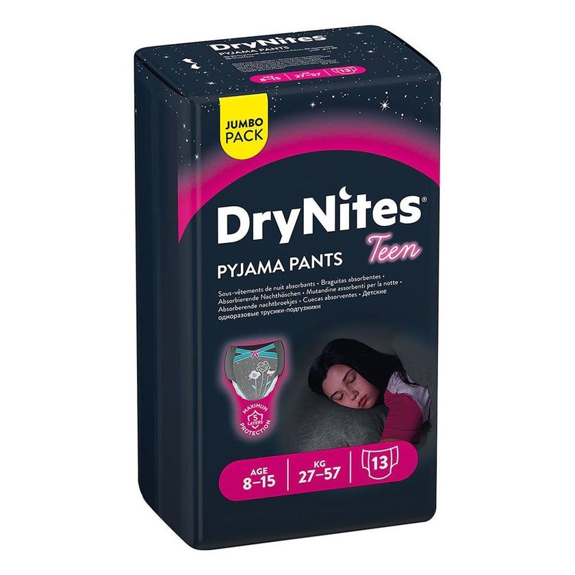 Huggies DryNites Pyjama Pants, 8-15 Years, 27-57Kg, Bed Wetting Diapers For Girls, Jumbo Pack of 13's