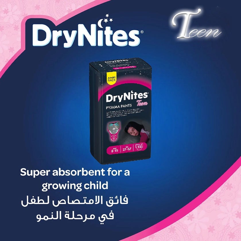 Huggies DryNites Pyjama Pants, 8-15 Years, 27-57Kg, Bed Wetting Diapers For Girls, Jumbo Pack of 13's