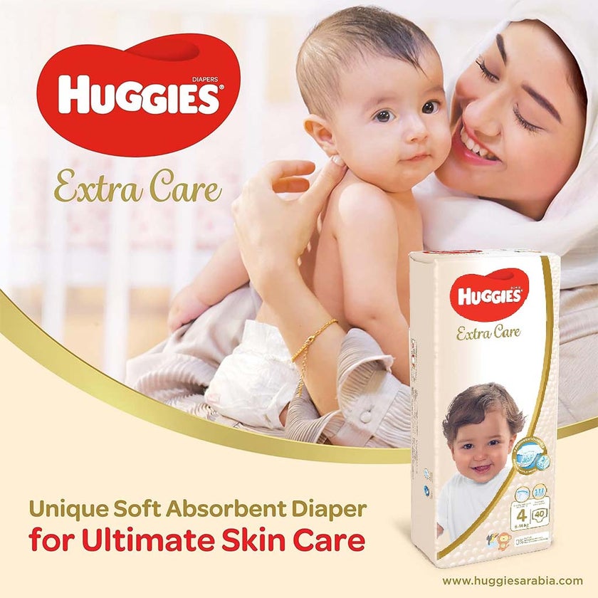 Huggies Extra Care Baby Diapers, Size 4, For 8-14kg Baby, Pack of 40's