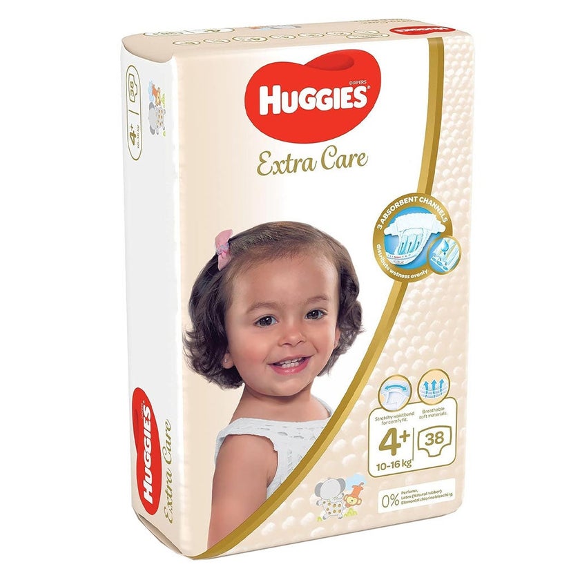 Huggies Extra Care Baby Diapers, Size 4+, For 10 -16 kg Baby, Pack of 38's