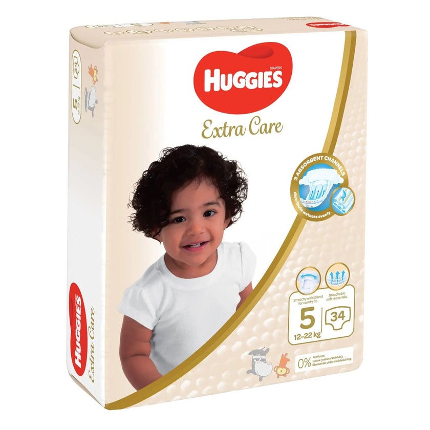Huggies Extra Care Diapers, Size 5, For 12 -22 kg Baby, Pack of 34's
